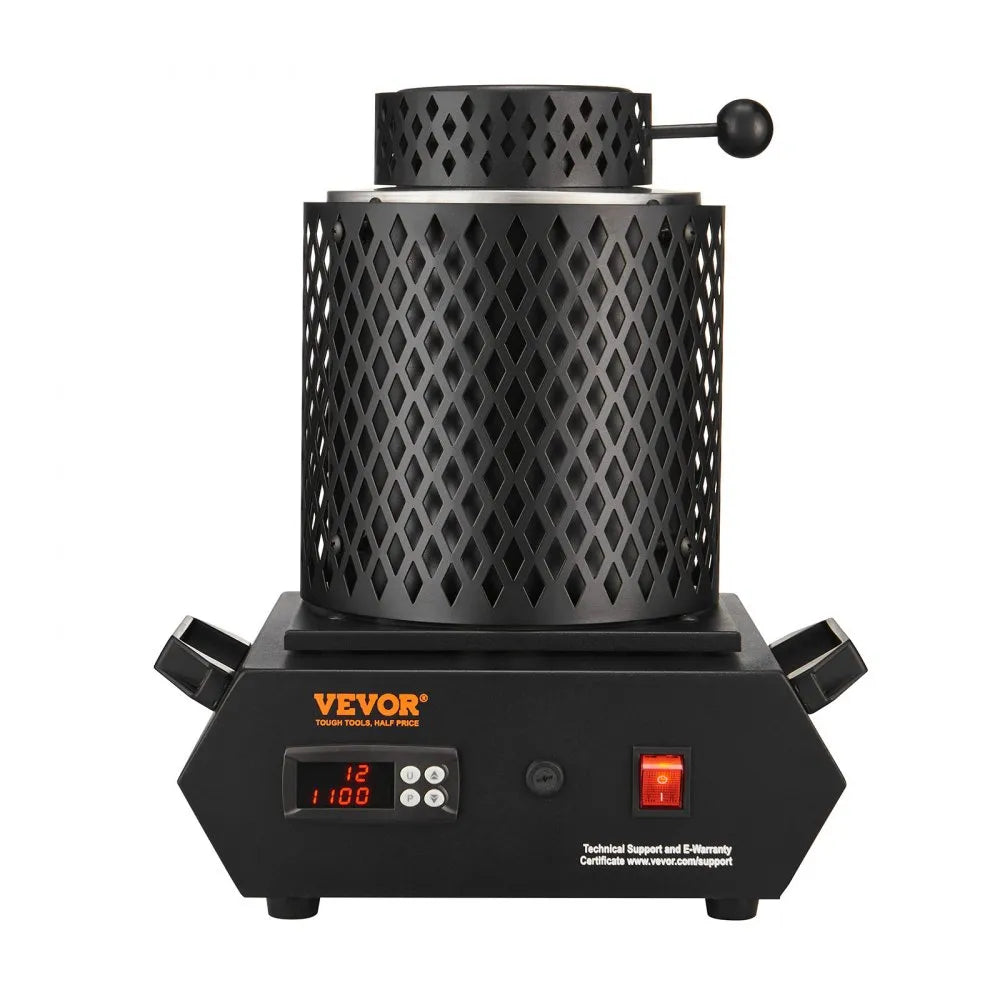 VEVOR Gold Melting Furnace, 1350W, 2102 ℉, PID Digital Electric Melting Furnace with 1 kg and 3 kg Ceramic Crucibles, Insulated Gloves, Crucible Tongs and Tray, for Gold, Silver, Aluminum, Copper