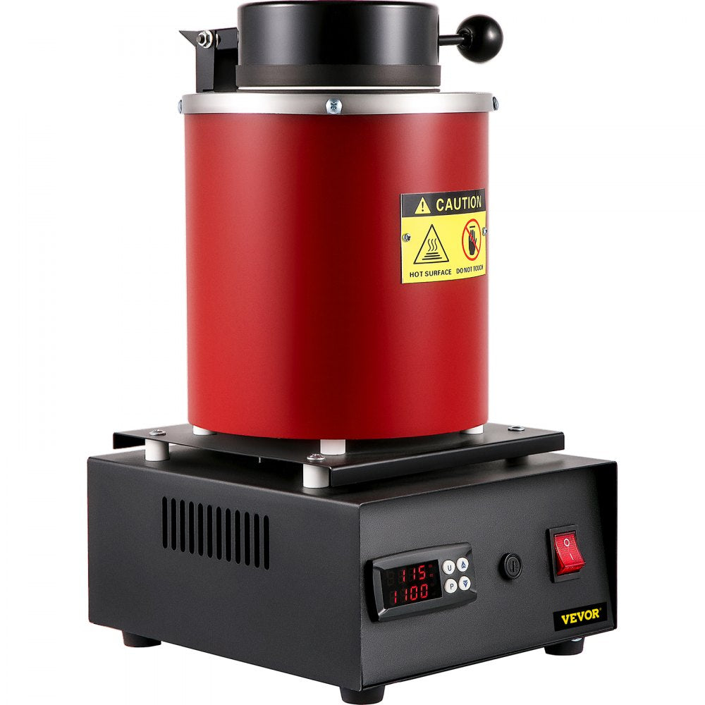 VEVOR Gold Melting Furnace, 1350W, 2102 ℉ Max Temperature, 3 kg Digital Electric Melting Furnace, with 1 kg and 3 kg Ceramic Crucible and Ingot Die for Processing of Gold, Silver, Aluminum, Copper