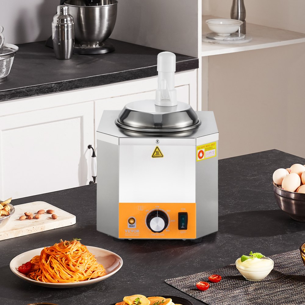 VEVOR Electric Cheese Dispenser with Pump, 2.4L Commercial Hot Fudge Warmer, Plastic Pump Dispenser, 86-230℉ Temp Adjustable Nacho Cheese Sauce Warmer, for Hot Fudge Cheese Caramel