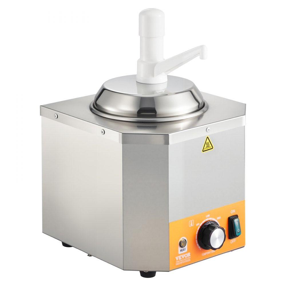 VEVOR Electric Cheese Dispenser with Pump, 2.4L Commercial Hot Fudge Warmer, Plastic Pump Dispenser, 86-230℉ Temp Adjustable Nacho Cheese Sauce Warmer, for Hot Fudge Cheese Caramel
