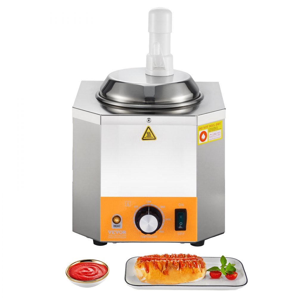VEVOR Electric Cheese Dispenser with Pump, 2.4L Commercial Hot Fudge Warmer, Plastic Pump Dispenser, 86-230℉ Temp Adjustable Nacho Cheese Sauce Warmer, for Hot Fudge Cheese Caramel