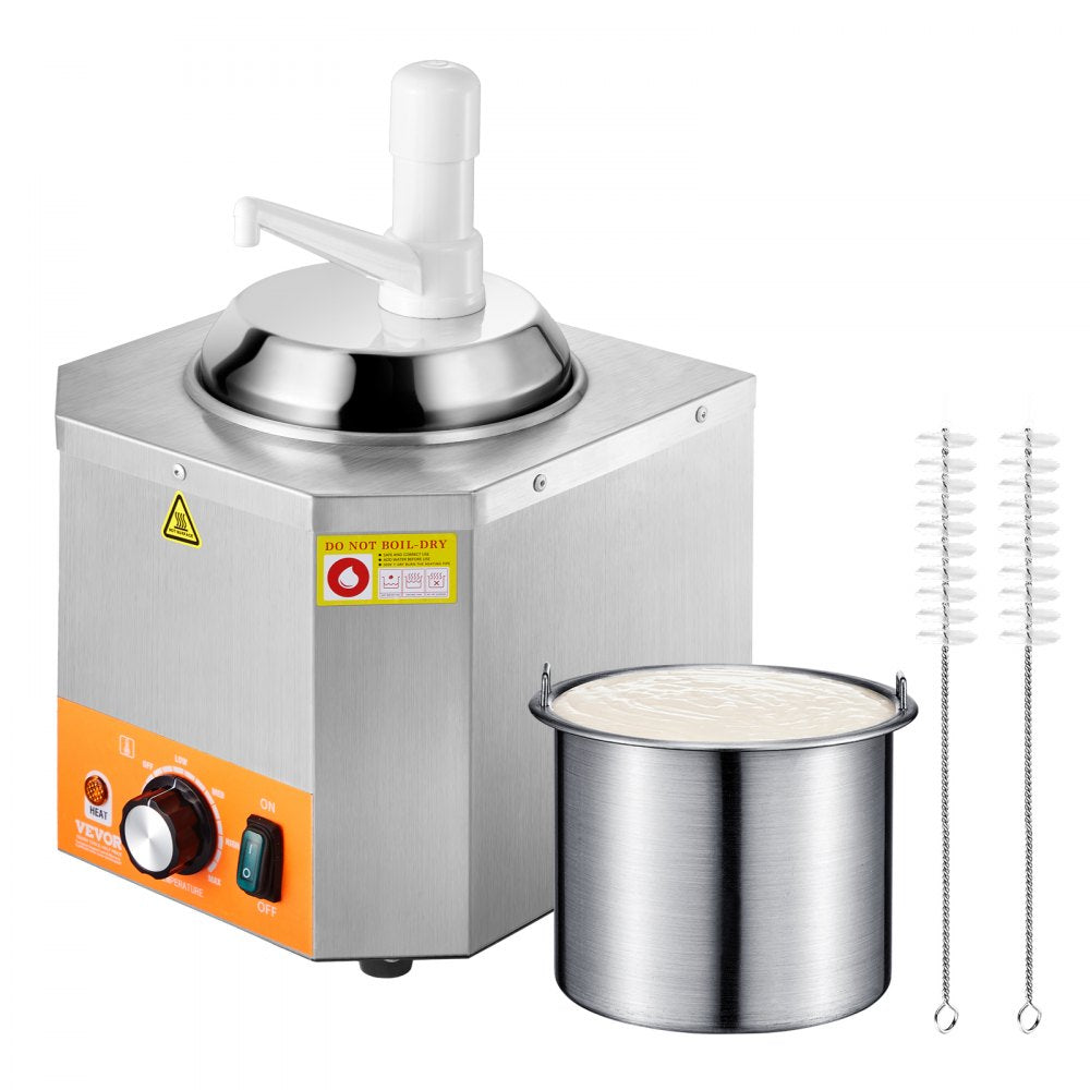 VEVOR Electric Cheese Dispenser with Pump, 2.4L Commercial Hot Fudge Warmer, Plastic Pump Dispenser, 86-230℉ Temp Adjustable Nacho Cheese Sauce Warmer, for Hot Fudge Cheese Caramel