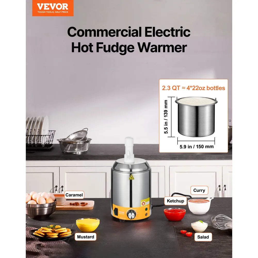 VEVOR Electric Cheese Dispenser with Pump, 2.4L Commercial Hot Fudge Warmer, Plastic Pump Dispenser, 86-230℉ Temp Adjustable Nacho Cheese Sauce Warmer, for Hot Fudge Cheese Caramel