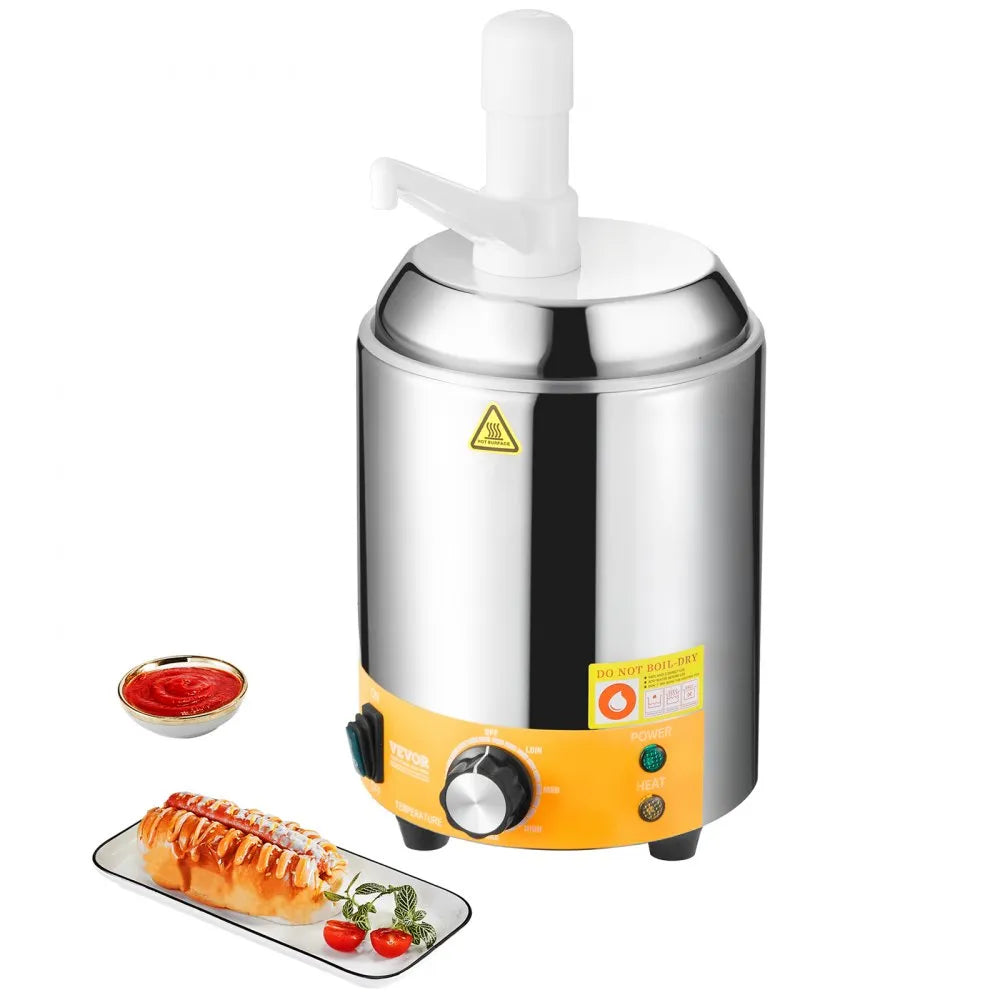 VEVOR Electric Cheese Dispenser with Pump, 2.4L Commercial Hot Fudge Warmer, Plastic Pump Dispenser, 86-230℉ Temp Adjustable Nacho Cheese Sauce Warmer, for Hot Fudge Cheese Caramel