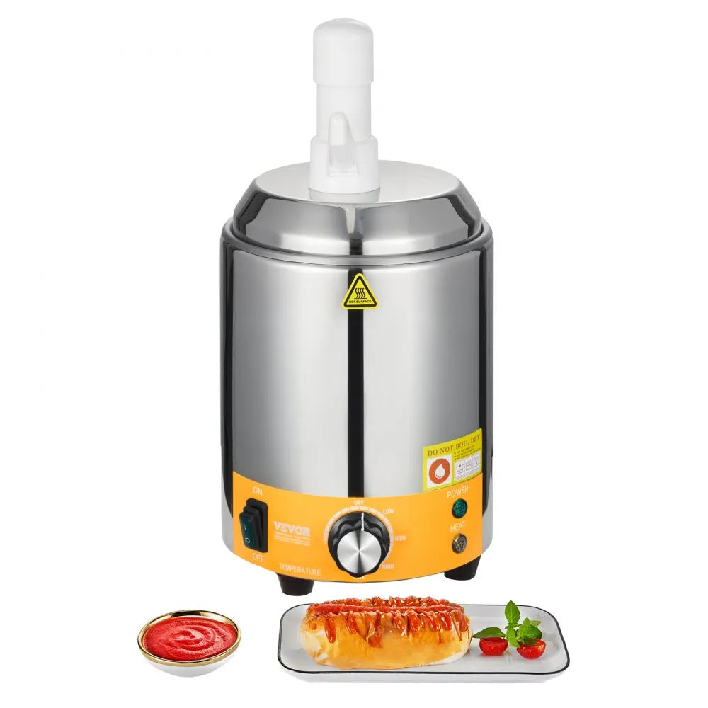 VEVOR Electric Cheese Dispenser with Pump, 2.4L Commercial Hot Fudge Warmer, Plastic Pump Dispenser, 86-230℉ Temp Adjustable Nacho Cheese Sauce Warmer, for Hot Fudge Cheese Caramel