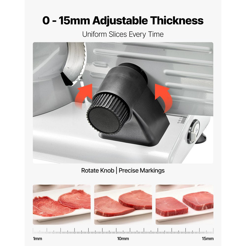 VEVOR Meat Slicer, 8.6" Electric Deli Slicer with 2 SUS420 Blades & 0-0.6" Adjustable Thickness, Dual Security Lock, 200W Home Food-Slicer for Frozen Meat, Ham, Baguett, Steak, ETL Approved