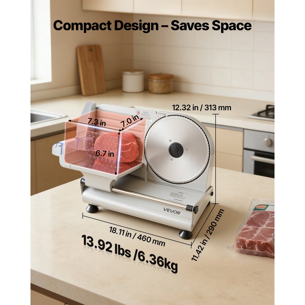 VEVOR Meat Slicer, 8.6" Electric Deli Slicer with 2 SUS420 Blades & 0-0.6" Adjustable Thickness, Dual Security Lock, 200W Home Food-Slicer for Frozen Meat, Ham, Baguett, Steak, ETL Approved