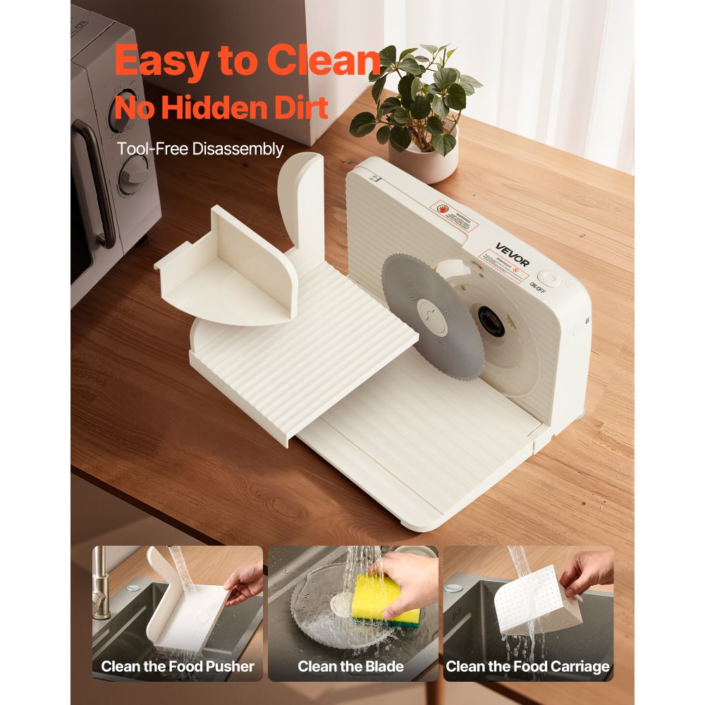 VEVOR Meat Slicer, 6.7" Foldable Electric Cutter with Dual Security Lock, 0-0.59" Adjustable Thickness, Easy to Clean, 180W Home Food-Slicer for Frozen Meat, Ham, Baguett, Steak