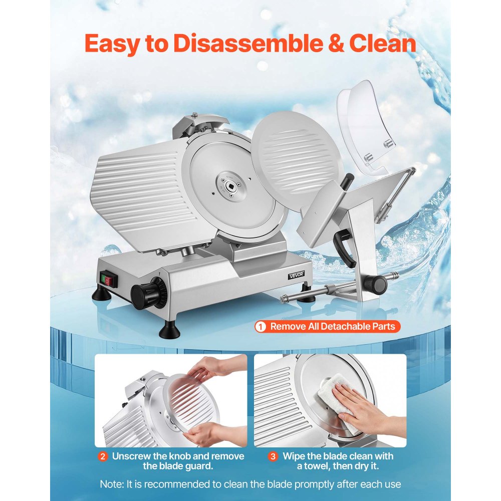 VEVOR Commercial Meat Slicer, 400W Electric Cutter, Removable 12" Carbon Steel Blade and Food Tray, 0-0.59" Adjustable Thickness Food Slicer Machine, for Frozen Meat, Ham, Baguett, Steak, ETL Approved