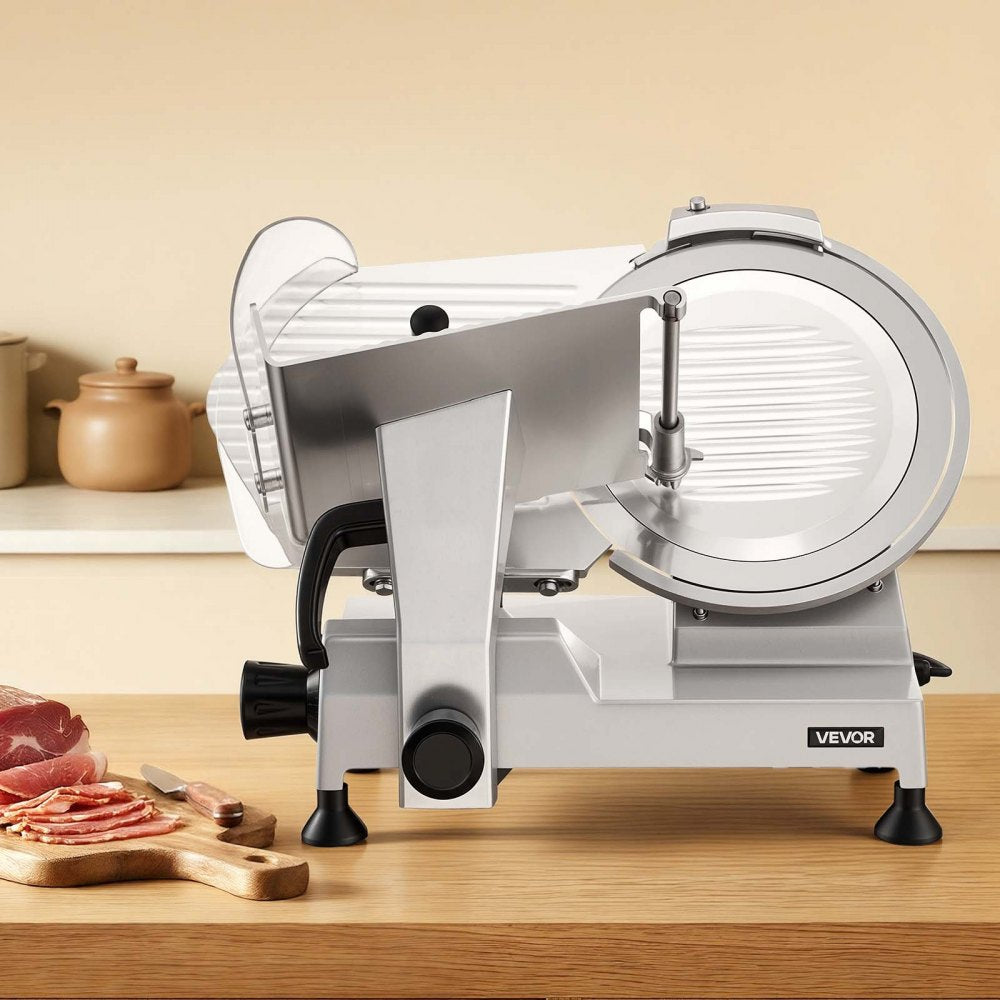 VEVOR Commercial Meat Slicer, 400W Electric Cutter, Removable 12" Carbon Steel Blade and Food Tray, 0-0.59" Adjustable Thickness Food Slicer Machine, for Frozen Meat, Ham, Baguett, Steak, ETL Approved