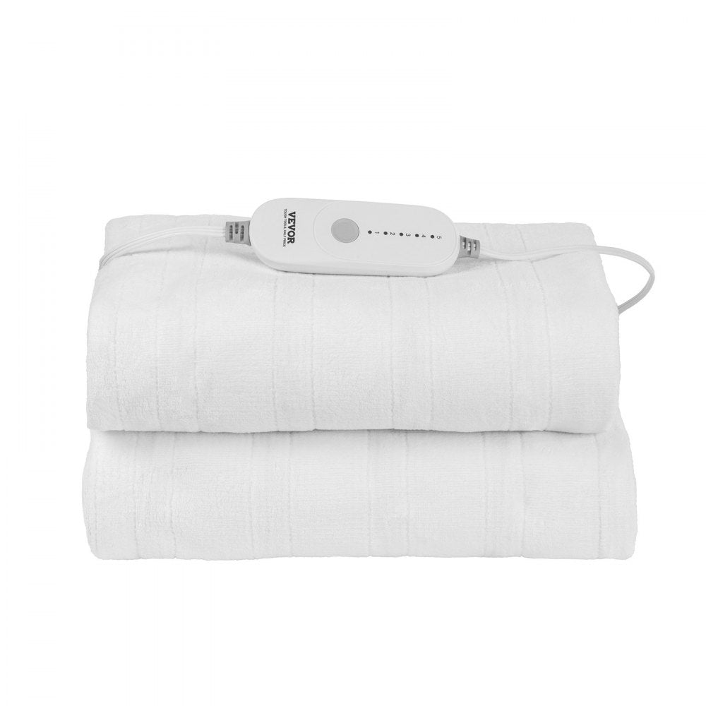 VEVOR Heated Mattress Pad, 39 x 75 in, Electric Bed Warmer with 1-5 Heat Settings Control, 10-Hour Auto Shut Off, Machine-Wash Breathable Coral Fleece Heating Electric Mattress Sheets, White