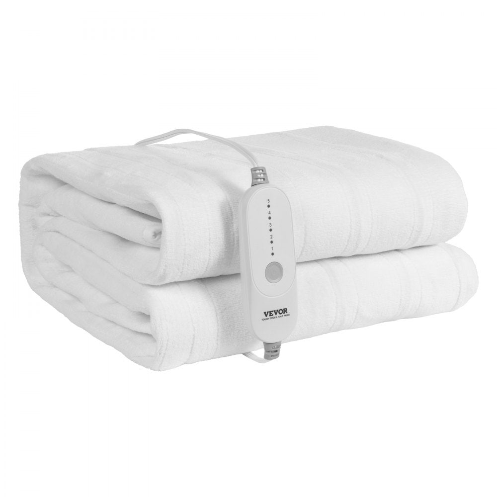 VEVOR Heated Mattress Pad, 39 x 75 in, Electric Bed Warmer with 1-5 Heat Settings Control, 10-Hour Auto Shut Off, Machine-Wash Breathable Coral Fleece Heating Electric Mattress Sheets, White