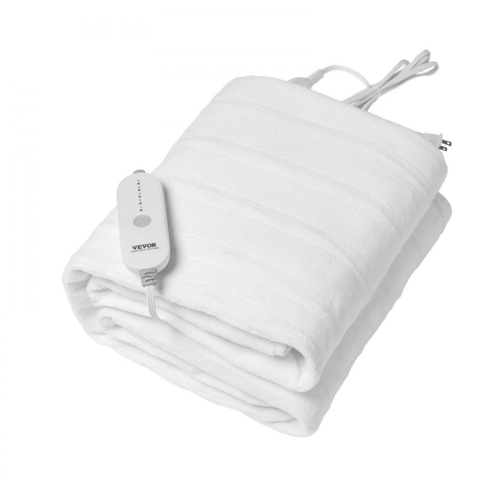 VEVOR Heated Mattress Pad, 60 x 80 in, Queen Electric Bed Warmer with 1-5 Heat Settings Control, 10-Hour Auto Shut Off, Machine-Wash Breathable Coral Fleece Heating Electric Mattress Sheets, White