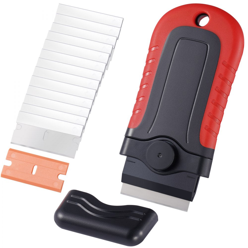 VEVOR Razor Blade Scraper, 15 Extra Blades, Locking Scraper Tool with Security Cap, Carbon Steel and POM Blades, for Cleaning Labels, Stickers, Decals, Paint from Glass Window Stovetop Cooktop Oven