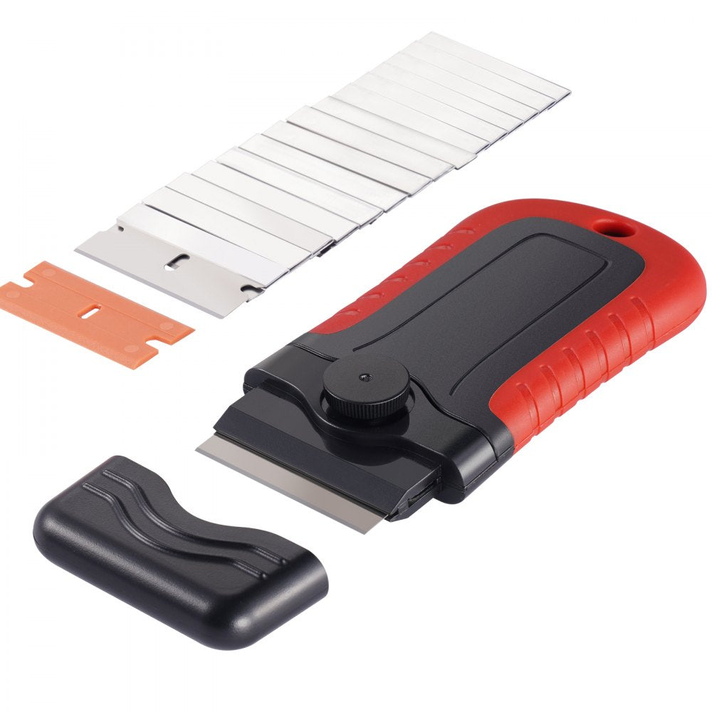 VEVOR Razor Blade Scraper, 15 Extra Blades, Locking Scraper Tool with Security Cap, Carbon Steel and POM Blades, for Cleaning Labels, Stickers, Decals, Paint from Glass Window Stovetop Cooktop Oven