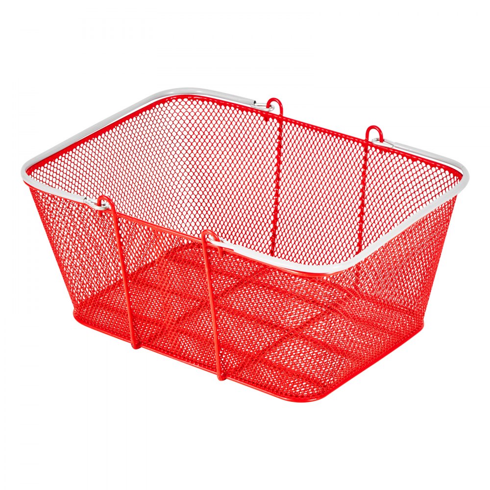 VEVOR Shopping Baskets, 12 PCS, 22L Stackable Metal Grocery Baskets with Handles, Dense Mesh Structure, Holds up to 44 lbs, Portable for Grocery, Retail, Stores, Supermarket, Bookstore, Home Use, Red