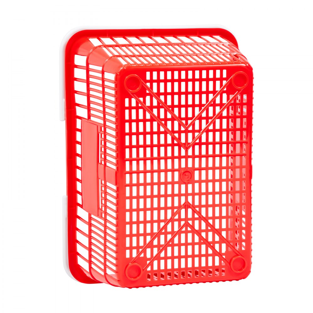 VEVOR Shopping Baskets, 4 PCS, 21L Stackable PE Plastic Grocery Baskets with Handles, Dense Mesh Structure, Holds up to 20 lbs, Portable for Grocery, Retail, Stores, Supermarket, Home Use, Red
