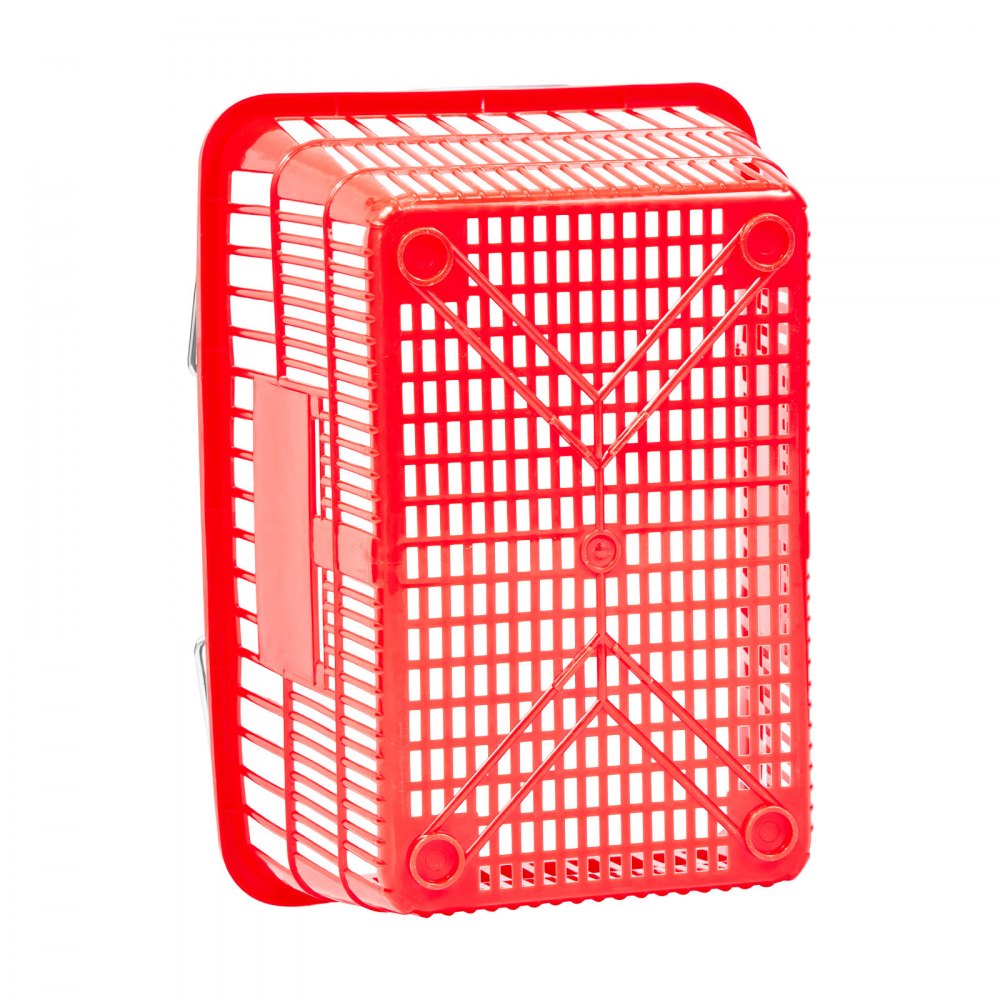 VEVOR Shopping Baskets, 12 PCS, 21L Stackable PE Plastic Grocery Baskets with Metal Handles, Dense Mesh Structure, Holds up to 20 lbs, Portable for Grocery, Retail, Stores, Supermarket, Home Use, Red