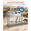 VEVOR utility sink showing NSF certified stainless steel and overall size callouts