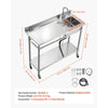 VEVOR stainless steel utility sink dimension diagram and included accessories overview