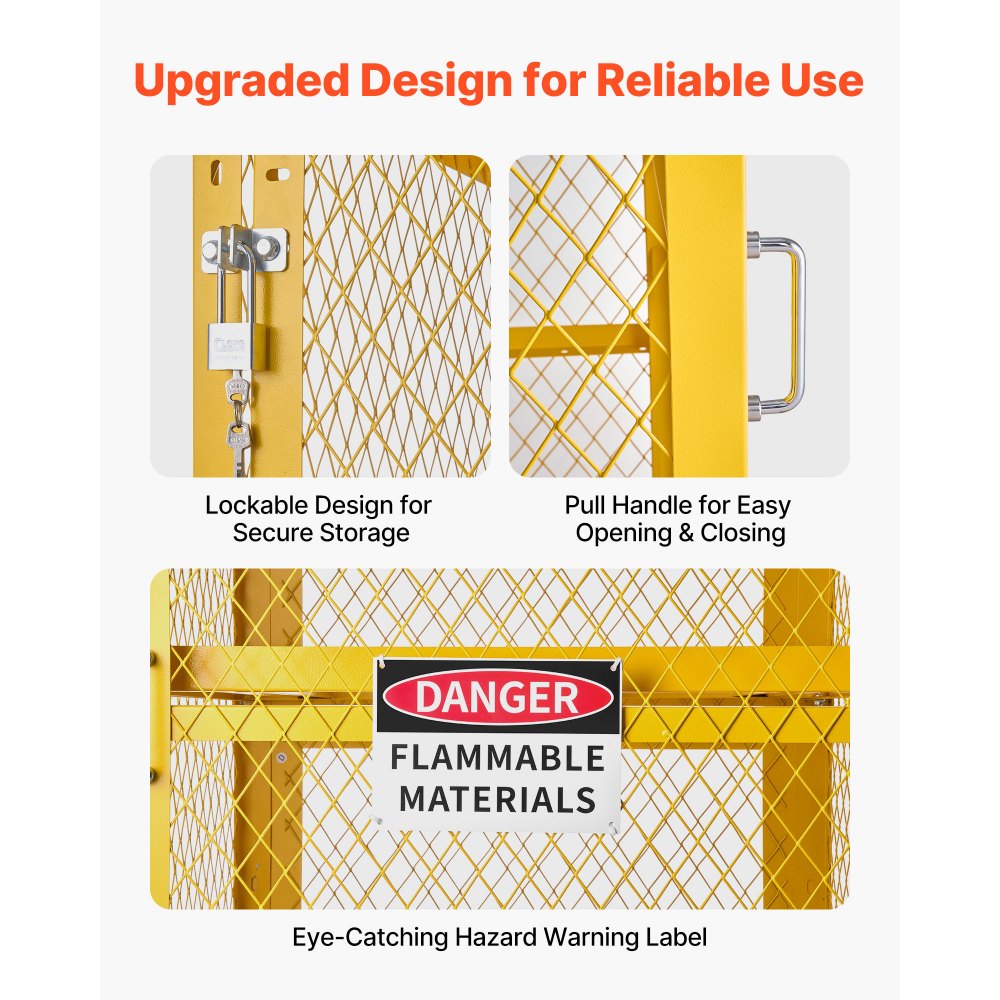 VEVOR Horizontal Cylinder Storage Cabinet, 30"L x 30"W x 70.3"H, 8 Cylinder Capacity, 4-Tier Propane Storage Cage, with Lock and Keys, Yellow Powder-Coated Carbon Steel, for Propane, Oxygen, Nitrogen