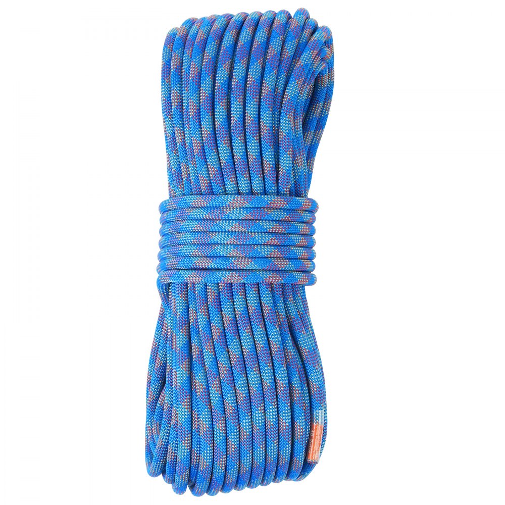 VEVOR 10.2mm Dynamic Climbing Rope, 50M(164ft) Outdoor Rock Climbing Rope 25KN Breaking Tension, Stretchable Fiber Rope with Steel Snap Hooks for Escape, Rappelling, Fire Rescue, Blue