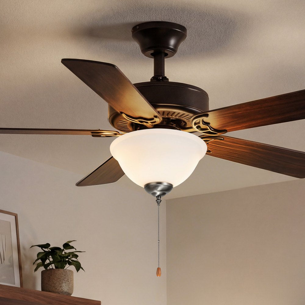 VEVOR Ceiling Fan Light Kit, 750lm 3000K Bowl Shaped Fan Light Kit with Pull Chain, 2 LED Bulbs, Replacement Fixture for Living Room, Dining Room, Bedroom, Indoor, White Glass Shade Brushed Nickel
