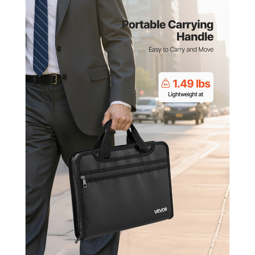 VEVOR Fireproof Document Bag, 1832 ℉ Heat Insulated Fireproof & Waterproof Bag, Portable Multi-Layer File Storage Security Organizer Home Office Travel Use, for Passports, Important Documents, Files