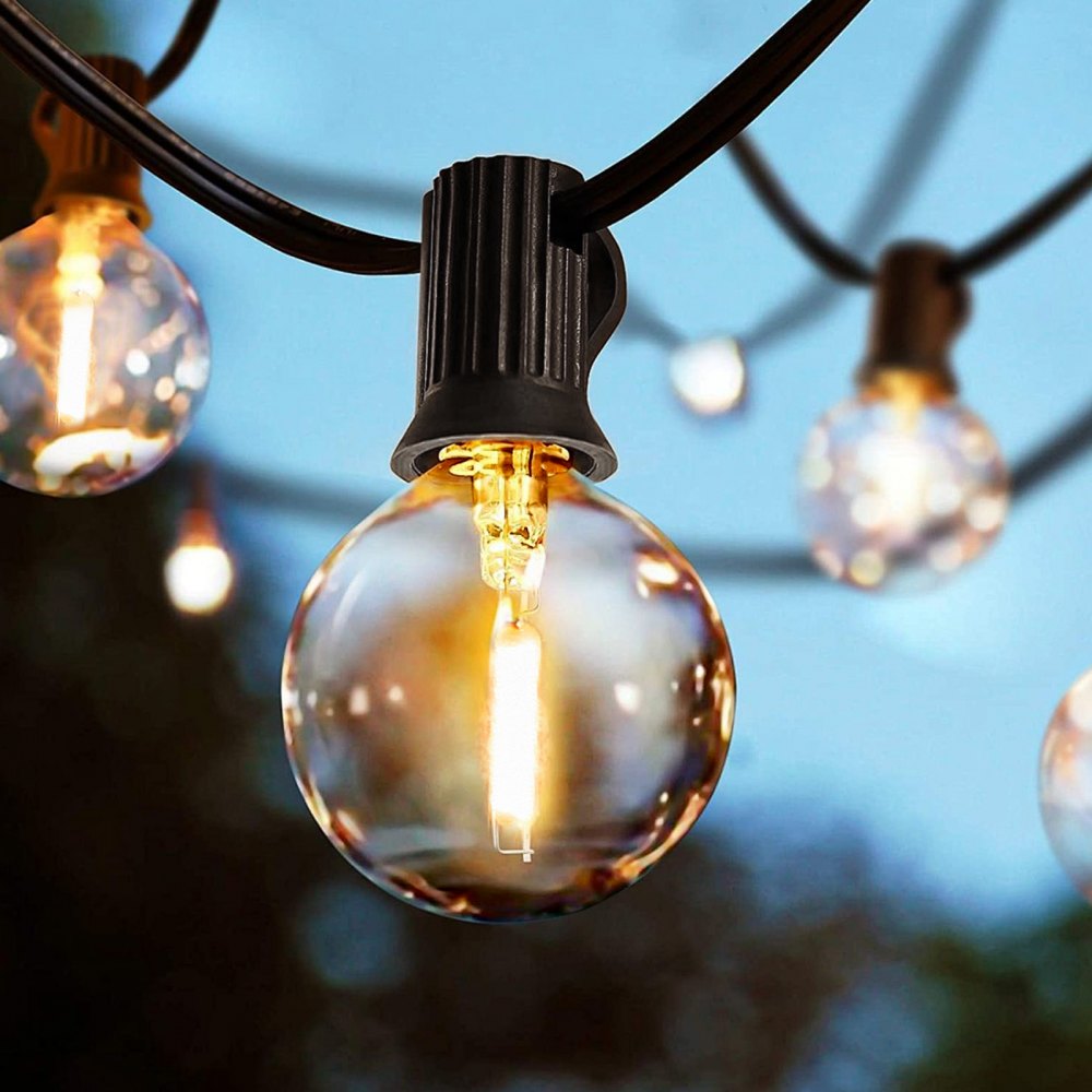 VEVOR Solar Outdoor String Lights, 100FT, 2700K Dimmable Patio Lights with Remote Control, 50 Solar Powered LED G40 Bulbs, Waterproof Hanging Lights for Outside Porch Backyard Garden Bistro Decor
