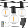 VEVOR Solar Outdoor String Lights, 100FT, 2700K Dimmable Patio Lights with Remote Control, 50 Solar Powered LED G40 Bulbs, Waterproof Hanging Lights for Outside Porch Backyard Garden Bistro Decor