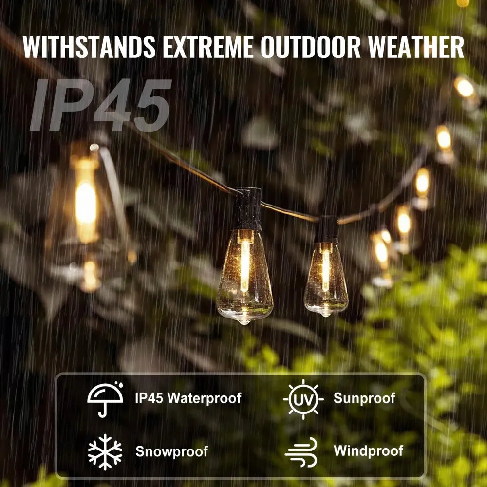 VEVOR LED Outdoor String Lights, 200FT, 2700K Dimmable Outside Patio Lights with 100 ST38 Shatterproof Bulbs E12 Socket Base, Waterproof Hanging Lights for Porch Backyard Garden Balcony Party Decor