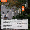 VEVOR LED Outdoor String Lights, 200FT, 2700K Dimmable Outside Patio Lights with 100 ST38 Shatterproof Bulbs E12 Socket Base, Waterproof Hanging Lights for Porch Backyard Garden Balcony Party Decor