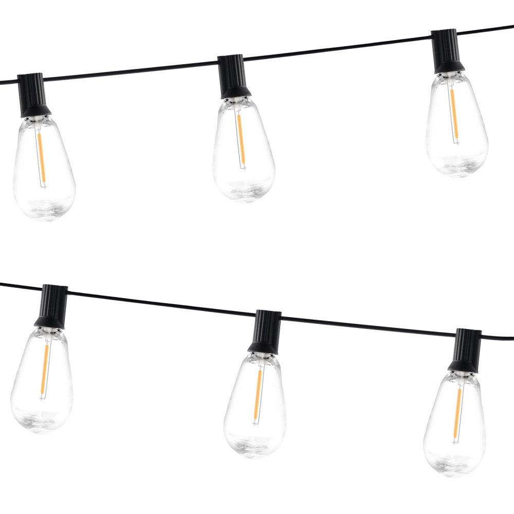 VEVOR LED Outdoor String Lights, 50FT, 2700K Dimmable Outside Patio Lights with 15 S14 Shatterproof Bulbs E12 Socket Base, Waterproof Hanging Lights for Porch Backyard Garden Balcony Deck Party Decor
