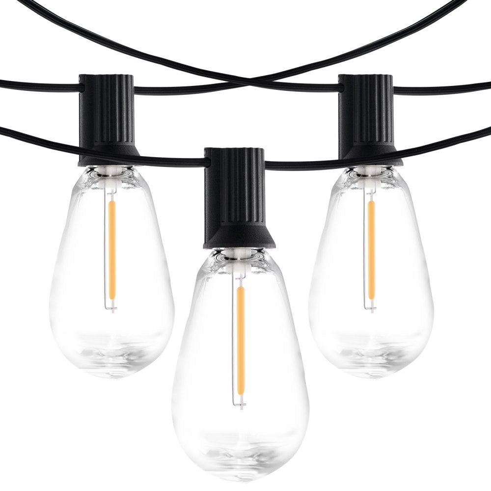 VEVOR LED Outdoor String Lights, 50FT, 2700K Dimmable Outside Patio Lights with 15 S14 Shatterproof Bulbs E12 Socket Base, Waterproof Hanging Lights for Porch Backyard Garden Balcony Deck Party Decor