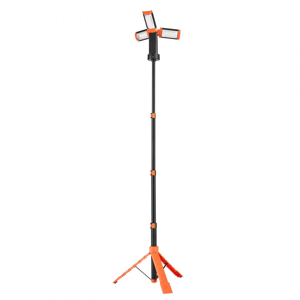 VEVOR LED Work Light with Stand, 6Ah, Rechargeable Cordless Camping Light, with 3 Lamp Heads, Detachable Tripod Stand, 2200 Lumens 3000K-6500K Dimmable, Portable Construction Lighting for Job Site