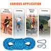 VEVOR 10.5 mm Static Climbing Rope, 9.7M(32ft) Outdoor Rock Climbing Rope 25KN Breaking Tension, Fiber Rope with Steel Snap Hooks for Escape, Rappelling, Fire Rescue, Blue