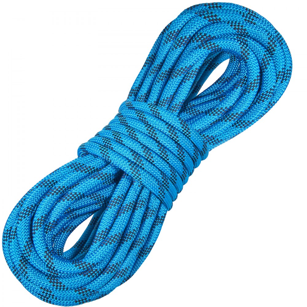 VEVOR 10.5 mm Static Climbing Rope, 9.7M(32ft) Outdoor Rock Climbing Rope 25KN Breaking Tension, Fiber Rope with Steel Snap Hooks for Escape, Rappelling, Fire Rescue, Blue