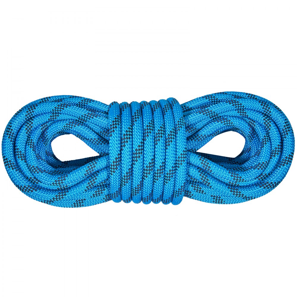 VEVOR 10.5 mm Static Climbing Rope, 9.7M(32ft) Outdoor Rock Climbing Rope 25KN Breaking Tension, Fiber Rope with Steel Snap Hooks for Escape, Rappelling, Fire Rescue, Blue