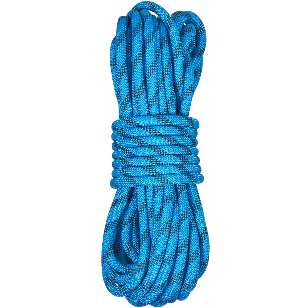 VEVOR 10.5 mm Static Climbing Rope, 9.7M(32ft) Outdoor Rock Climbing Rope 25KN Breaking Tension, Fiber Rope with Steel Snap Hooks for Escape, Rappelling, Fire Rescue, Blue