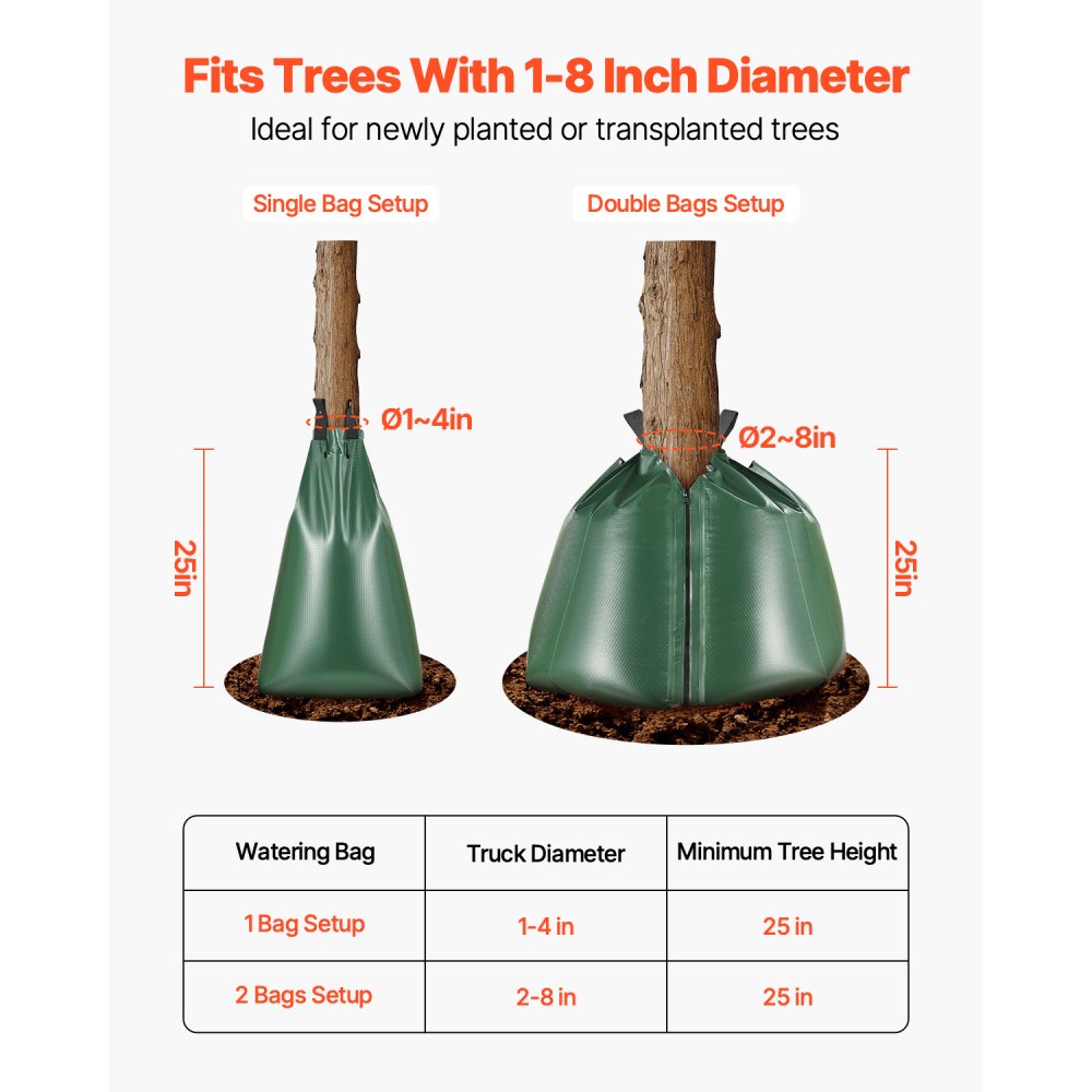 VEVOR Tree Watering Bag, 12 Packs 20 Gallons Watering Bags for New Trees, 5-9 Hours Slow Release Refillable Tree Drip Irrigation Bags with Zipper, Durable Tree Watering System for Deep Root Targeting