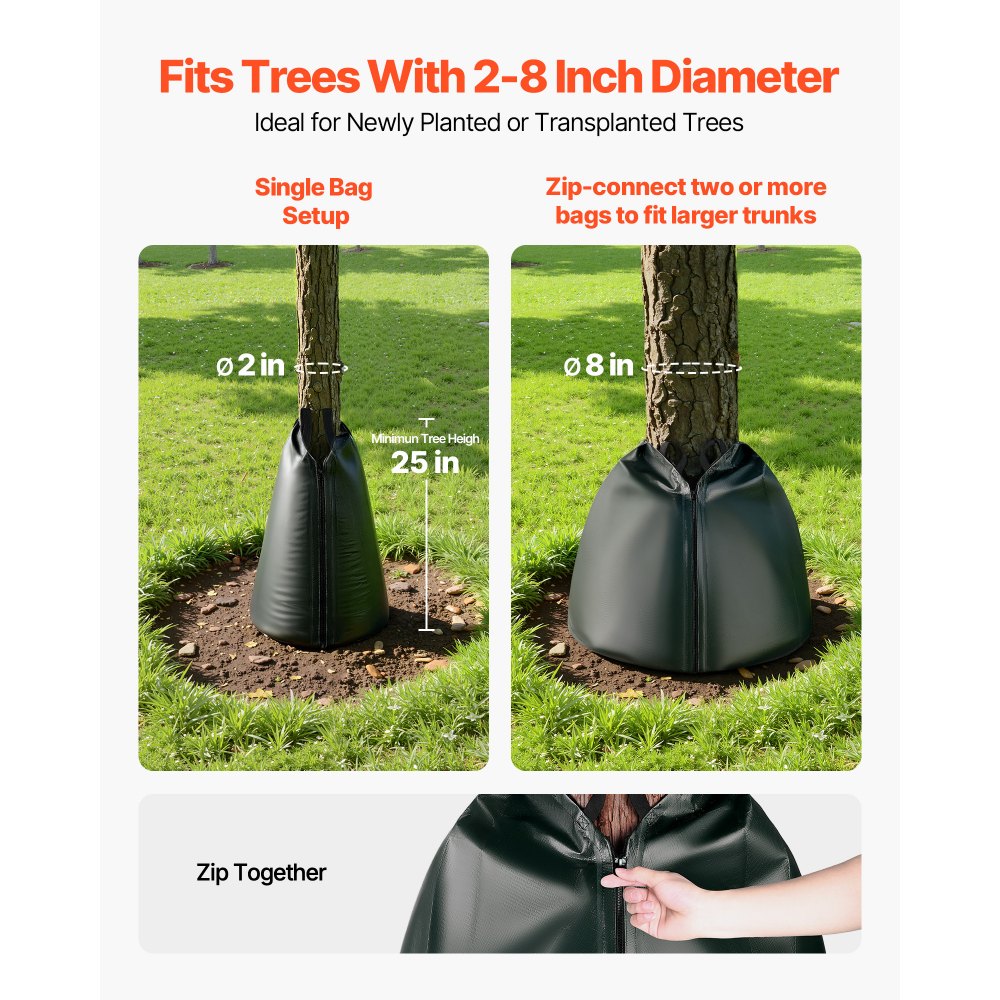 VEVOR 20 Gallon Tree Watering Bags, 4 Pack 3-4 Hours Slow Release Gator Bags for Trees, Heavy Duty PE Tree Drip Irrigation Bag with Zipper, Durable & Reusable Deep Root Shrub Watering Bag