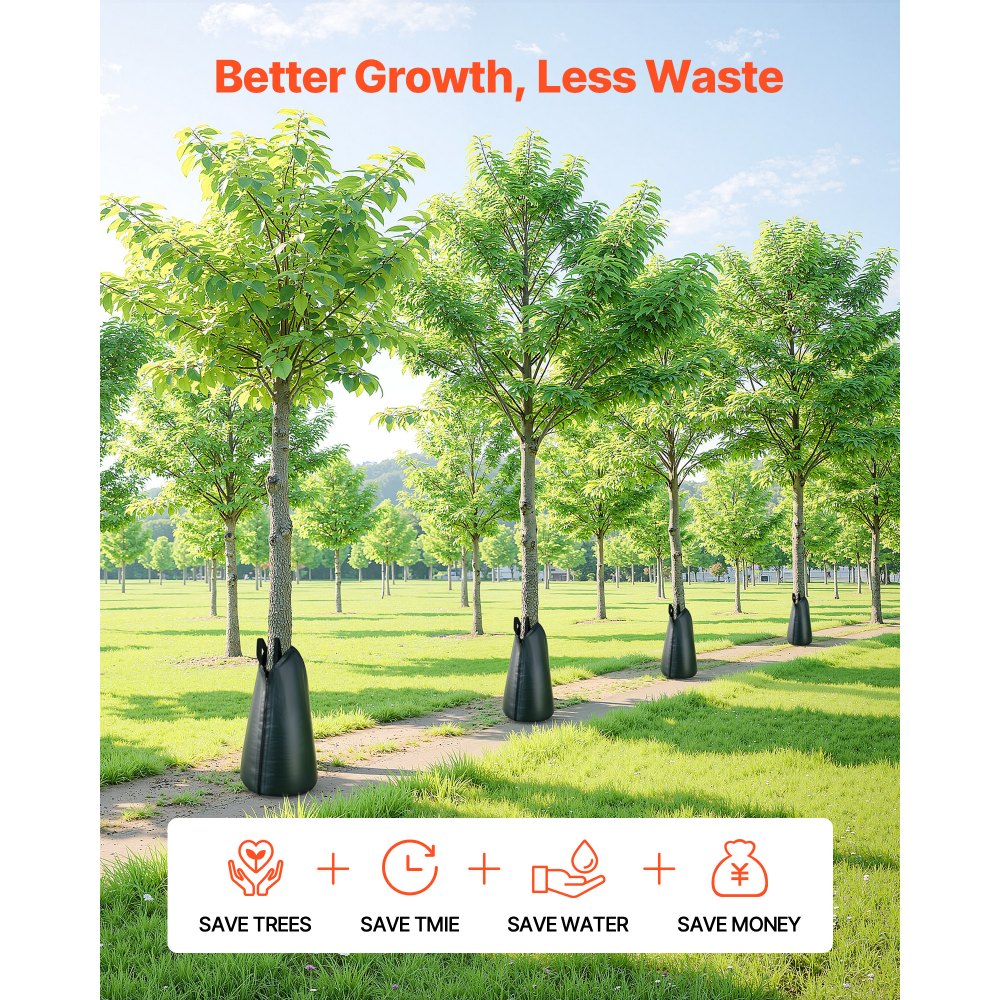 VEVOR 20 Gallon Tree Watering Bags, 4 Pack 3-4 Hours Slow Release Gator Bags for Trees, Heavy Duty PE Tree Drip Irrigation Bag with Zipper, Durable & Reusable Deep Root Shrub Watering Bag