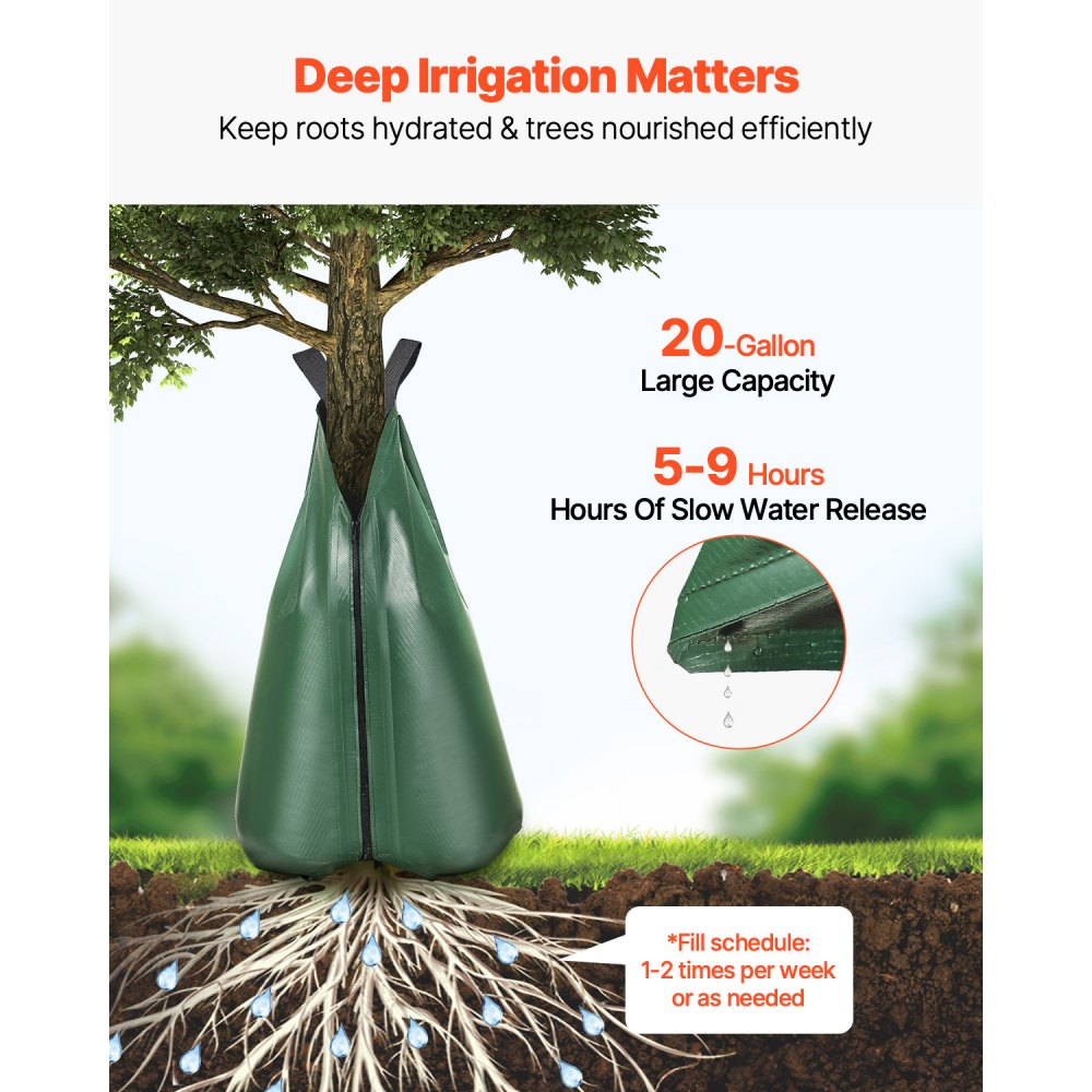 VEVOR Tree Watering Bag, 4 Packs 20 Gallons Watering Bags for New Trees, 5-9 Hours Slow Release Refillable Tree Drip Irrigation Bags with Zipper, Durable Tree Watering System for Deep Root Targeting