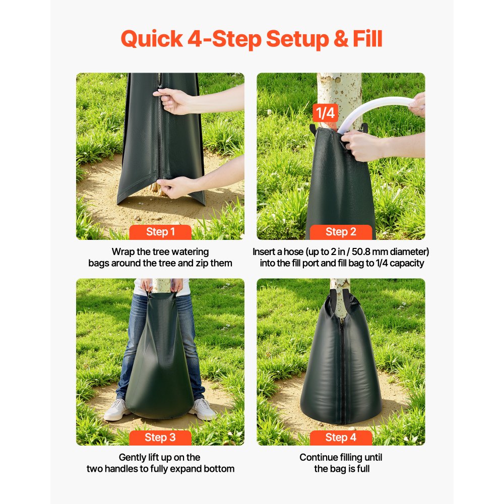 VEVOR 20 Gallon Tree Watering Bags, 8 Pack 3-4 Hours Slow Release Gator Bags for Trees, Heavy Duty PE Tree Drip Irrigation Bag with Zipper, Durable & Reusable Deep Root Shrub Watering Bag