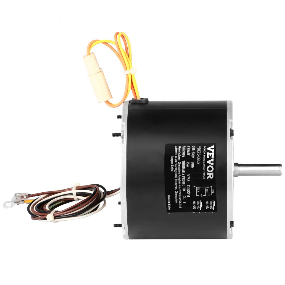 VEVOR Condenser Fan Motor 5KCP39BGS069S, 5KCP39BGY915S, 1/10 HP 208-230V, 1100RPM, OEM Standard Upgraded Replacement Condenser Motor Reversible Rotating, Explosion-proof CBB65 5μF/370V Capacitor