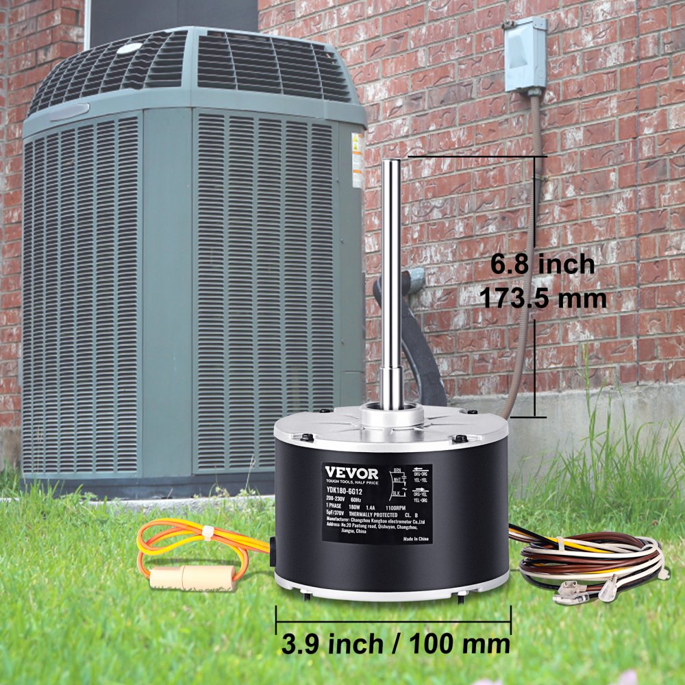 VEVOR Condenser Fan Motor 5KCP39EGS070S, 5KCP39EGY823S, 1/4 HP 208-230V, 1100RPM, OEM Standard Upgraded Replacement Condenser Motor Reversible Rotating, Explosion-proof CBB65 5μF/370V Capacitor
