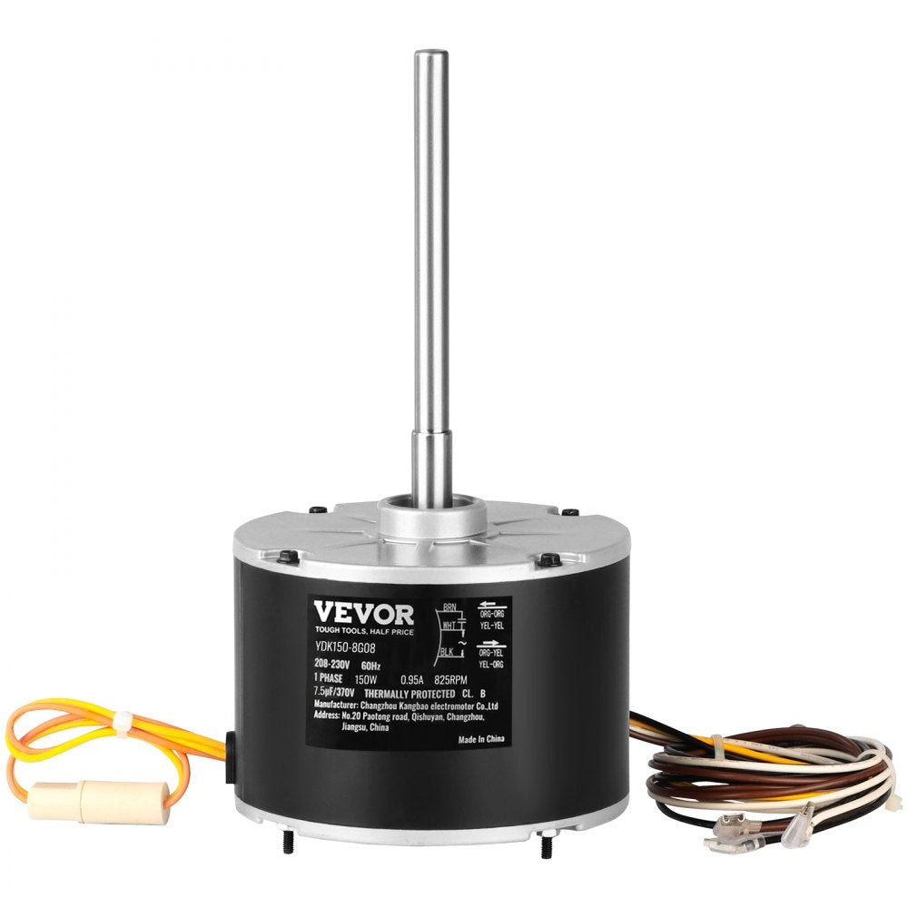 VEVOR Condenser Fan Motor 5KCP39GFS166S, 3S003, 1/5 HP 208-230V, 825RPM, OEM Standard Upgraded Replacement Condenser Motor Reversible Rotating, Explosion-proof CBB65 7.5μF/370V Capacitor