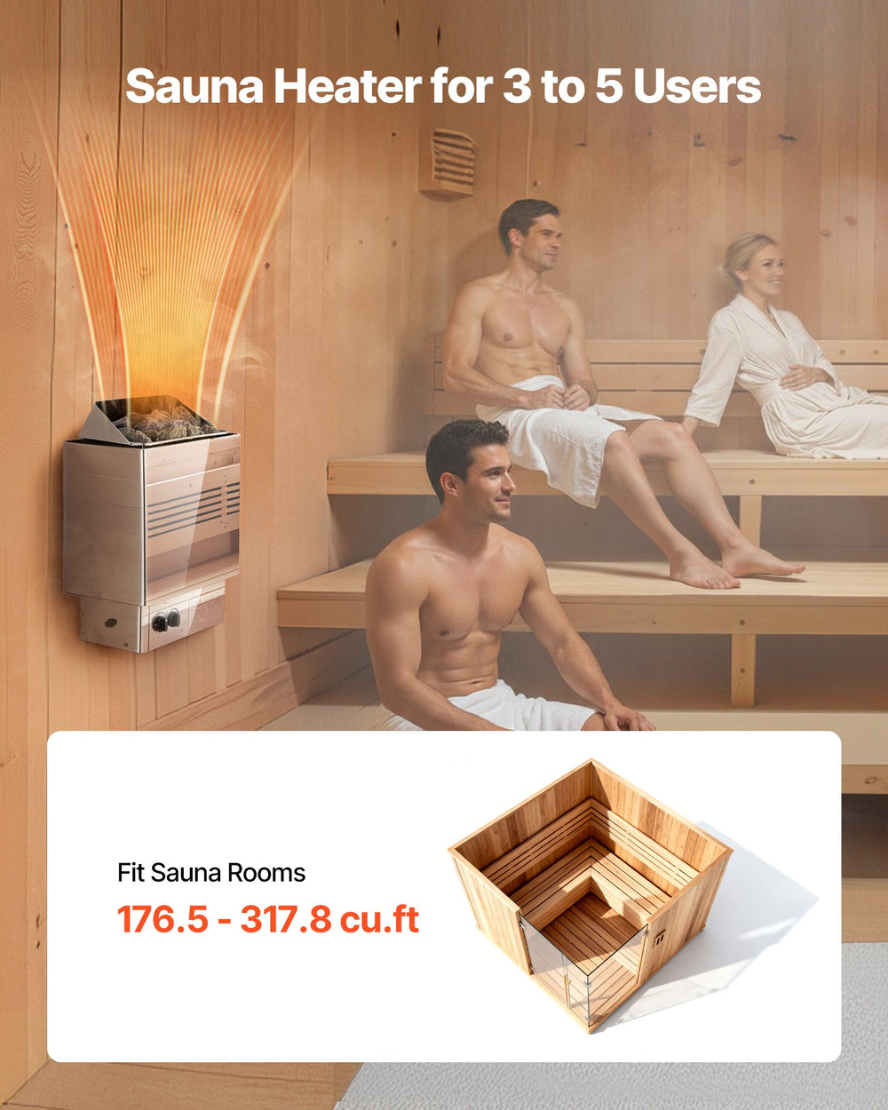 VEVOR Sauna Heater, 6KW 240V Electric Sauna Stove, Dry Steam Bath Saunas Stove with Pre-Drilled Bracket, Fit 176.5 to 317.8 CU.FT Saunas Rooms, Steam Bath Stoves for Home, Commercial, Leisure Venues