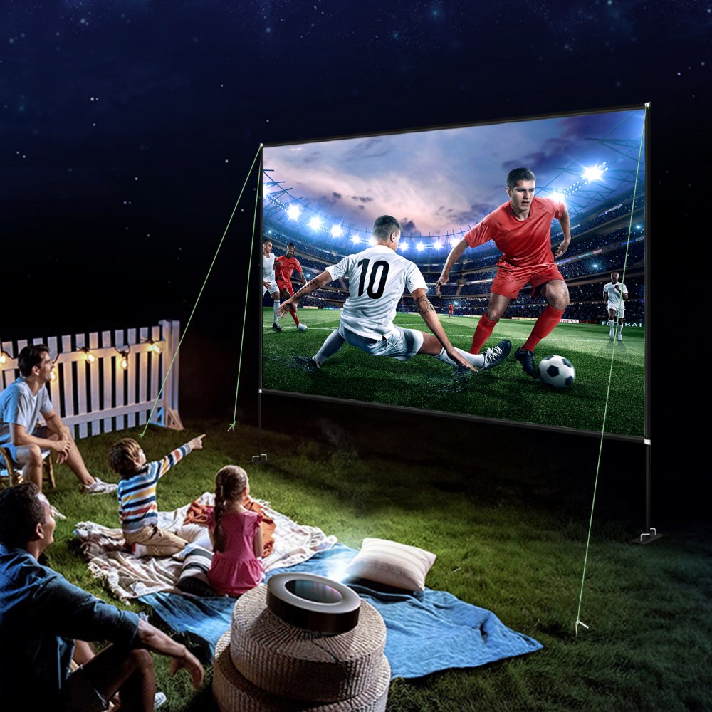 VEVOR Movie Screen with Stand 180inch Portable Projector Screen 16:9 4K HD Wide Angle Outdoor Projector Screen with Stand Easy Assembly with Storage Bag for Indoor and Outdoor Use