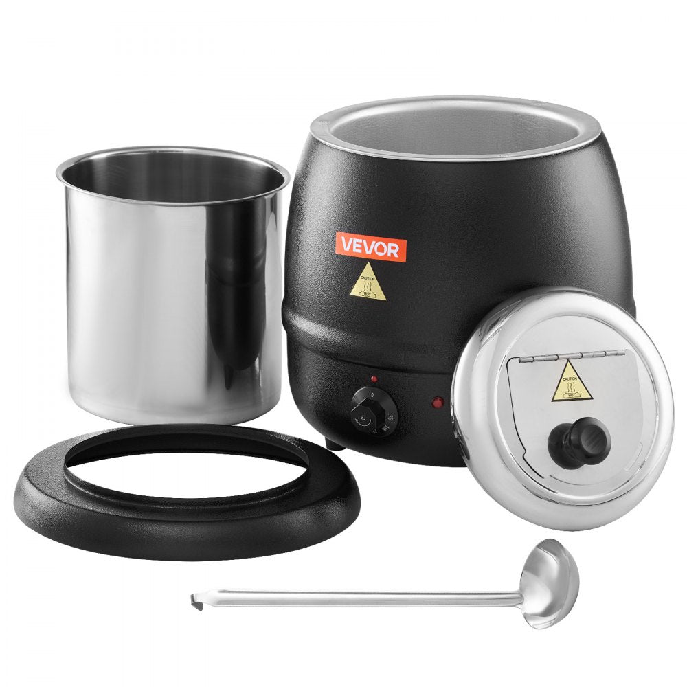 VEVOR Electric Soup Warmer, 10QT Commercial Soup Kettle with 304 Stainless Steel Detachable Insert Pot, 95~176°F Adjustable Temperature, Soup Station for Restaurant and Big Family, Black